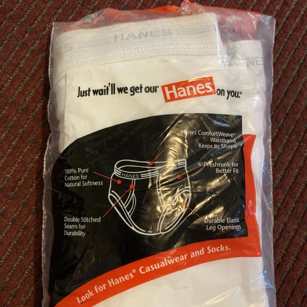 VINTAGE 1997 HANE'S MEN'S 100% PRESHRUNK COTTON WHITE BRIEFS NEW OLD STOCK SZ 40